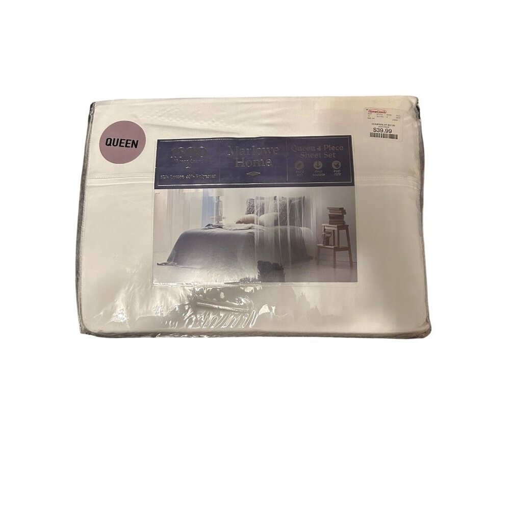Marlowe Home 4-Piece Queen Sheet Set 1800 Thread Count 52% Cotton 48% Polyester